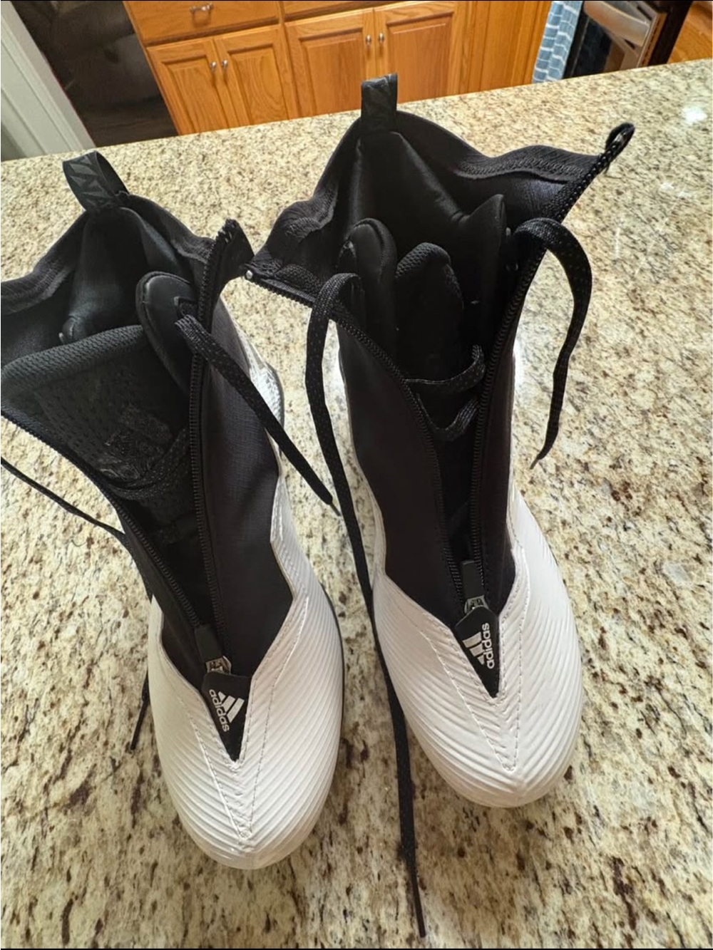 adidas nasty fly  White and Black High-Top football  Cleats with Center Zip